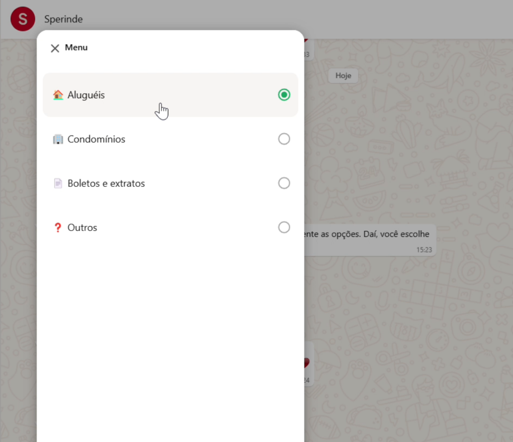 Menu do sperinde mais