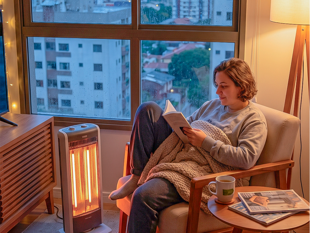 Uso seguro de aquecedor doméstico durante os dias frios de inverno